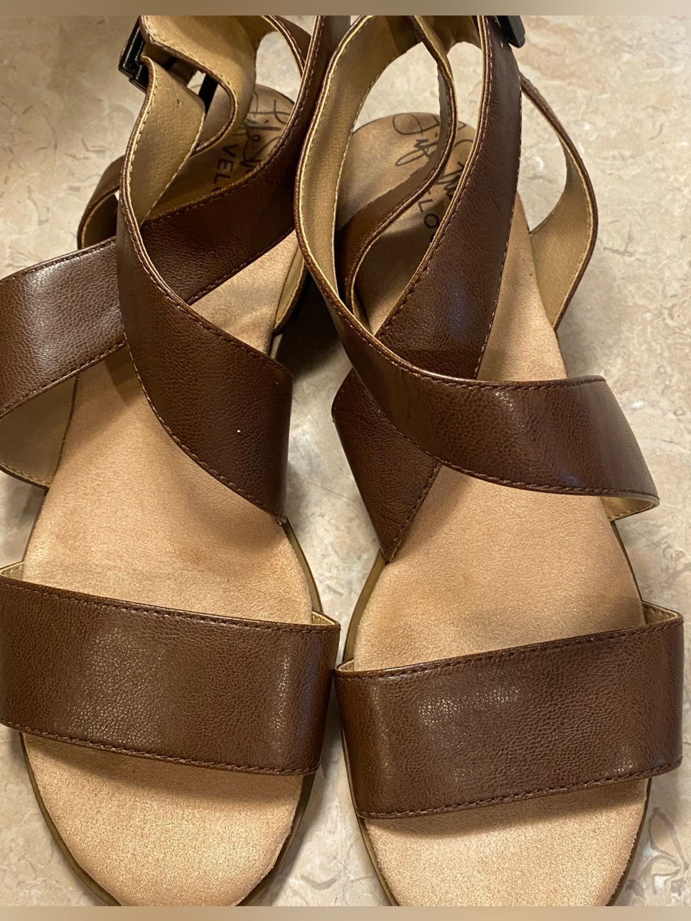 Life Stride Brown Crossband Leather Sandals